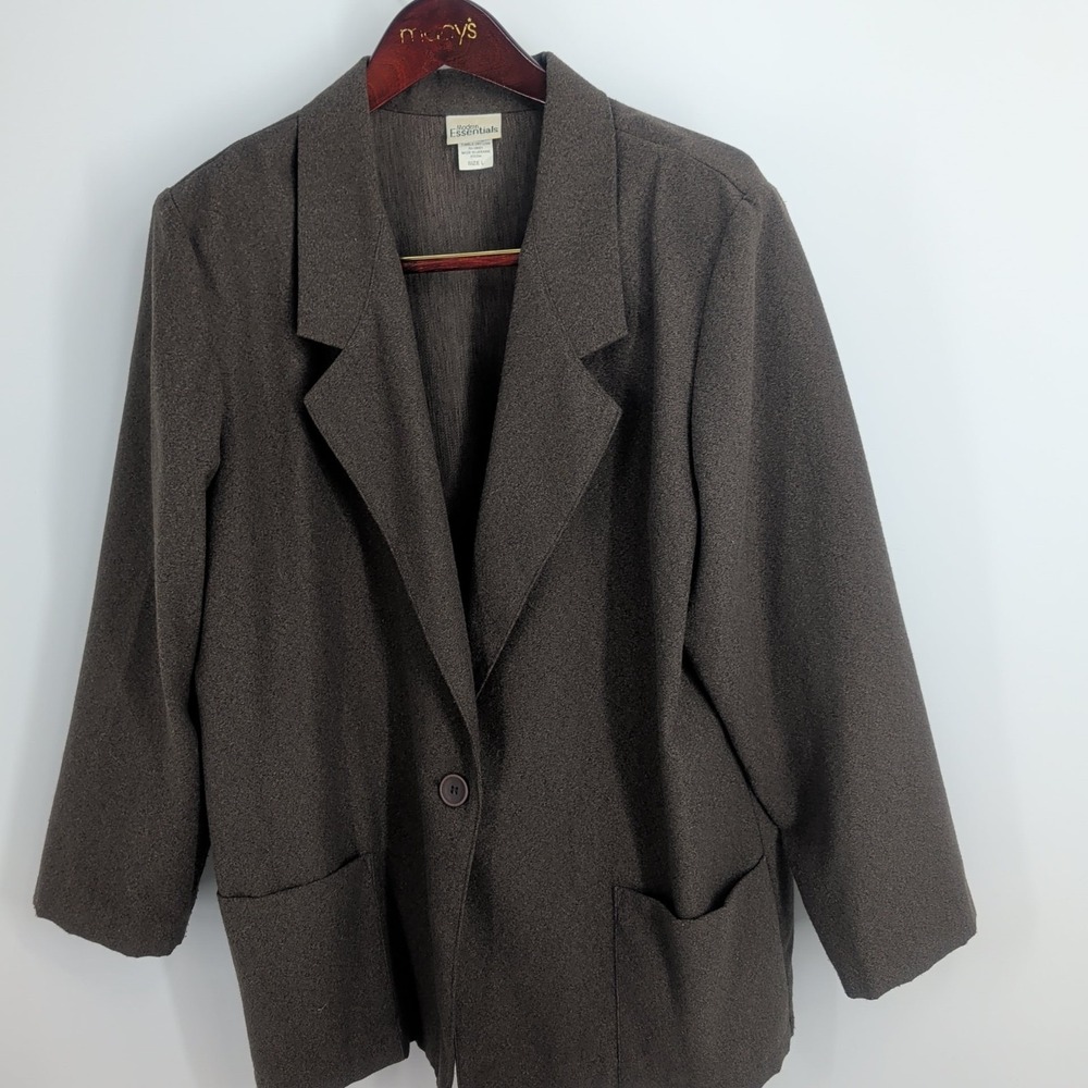 Modern Essentials Classic Wool Blend 3/4 Sleeve One Button Blazer Brown Size L